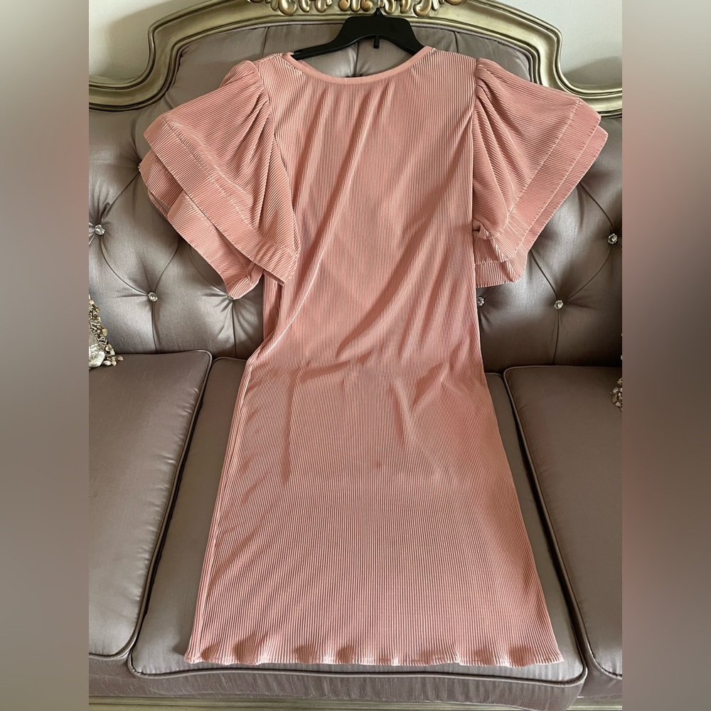 Coral colored ribbed midi dress